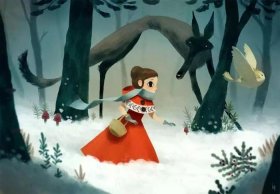 小红帽和大灰狼的故事绘画、儿童画黑化小红帽