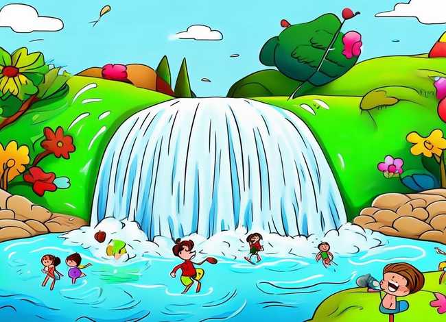 瀑布儿童版，瀑布 儿童画