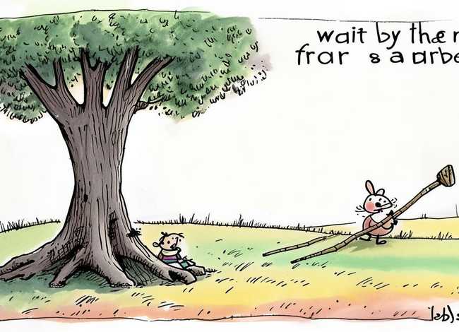 儿童成语故事守株待兔图片素材，成语故事守株待兔的简笔画图片