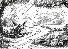 儿童故事插画龟兔赛跑 龟兔赛跑故事插图简笔画