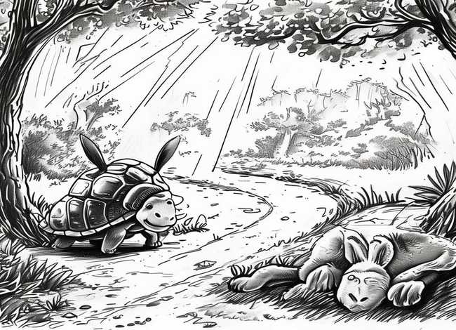 儿童故事插画龟兔赛跑 龟兔赛跑故事插图简笔画 儿童故事插画龟兔赛跑 龟兔赛跑故事插图简笔画