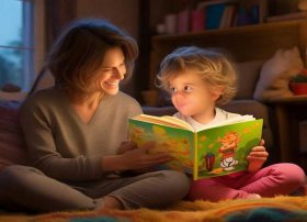 和大人一起读儿童故事二人物开心 和大人一起读故事场景画