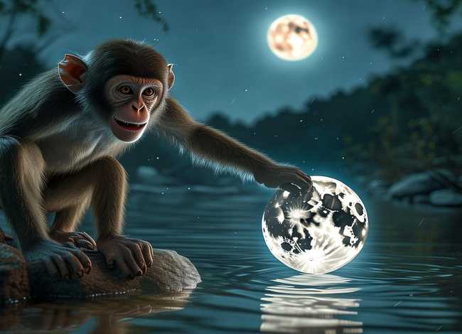 猴子捞月亮的故事文字简短、猴子捞月亮的故事文字简短版