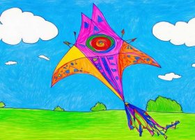 风筝儿童画作品大全，风筝儿童画作品大全简单