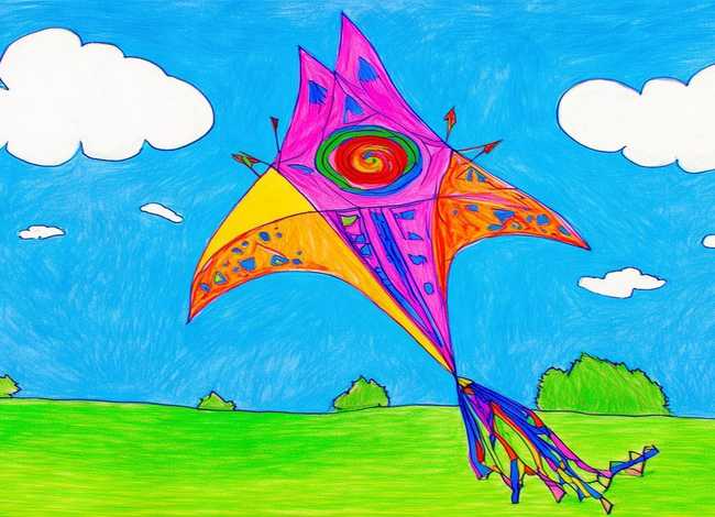 风筝儿童画作品大全，风筝儿童画作品大全简单
