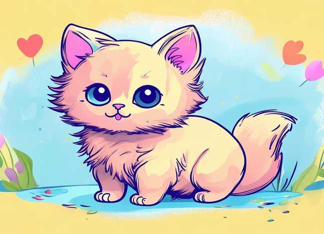 小猫儿童画图片大全 - 小猫儿童简笔画图片大全可爱带颜色