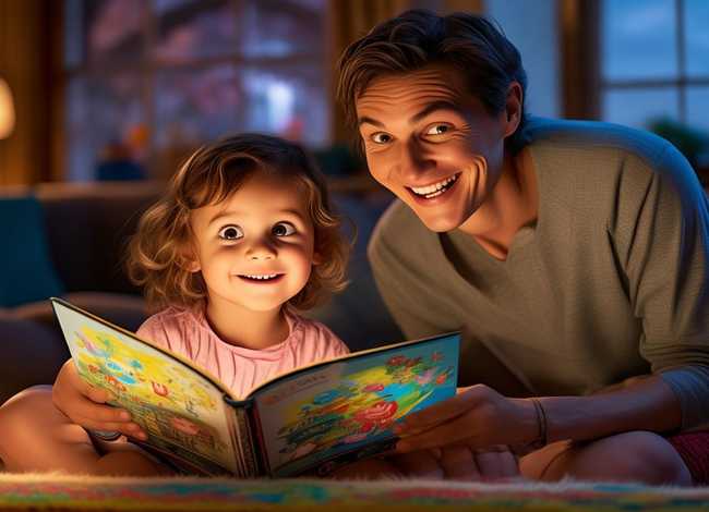 和大人一起读儿童故事二人物开心 和大人一起读故事场景画