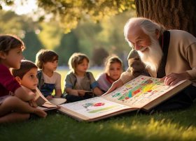 公园讲故事；公园讲故事看图写话一年级