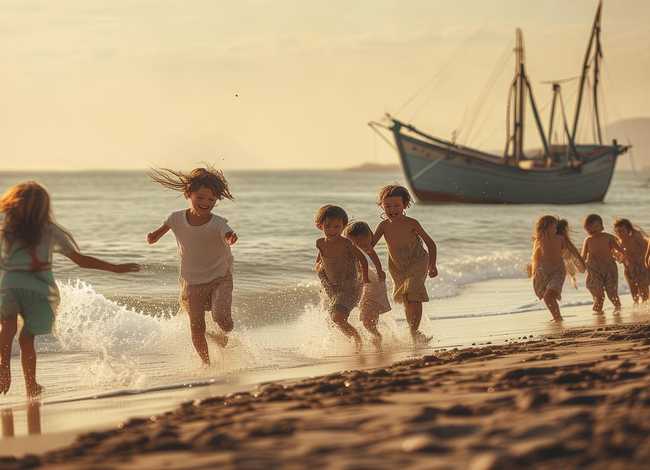 外婆家的澎湖湾儿童故事情景画；外婆的澎湖湾幼儿情景画