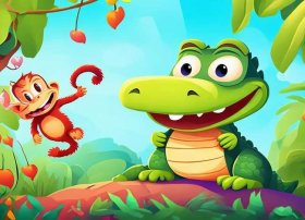 儿童英语小故事1一2分钟易背猴子和鳄鱼ppt，英语猴子和鳄鱼的故事