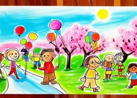 幼儿园春游图片儿童画主题画，幼儿园春游图片简笔画