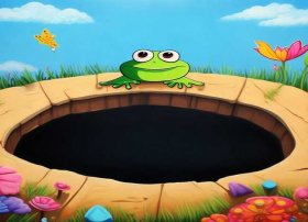 儿童故事井底之蛙油画（井底之蛙的儿童画）