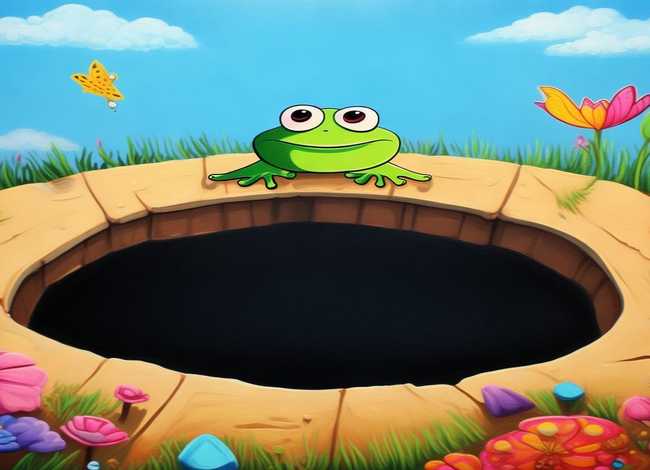 儿童故事井底之蛙油画（井底之蛙的儿童画）