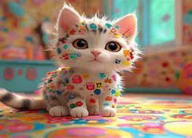 趣味儿童画，趣味儿童画贴毛的小猫