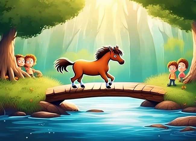 小马过河故事儿童画、小马过河的儿童画