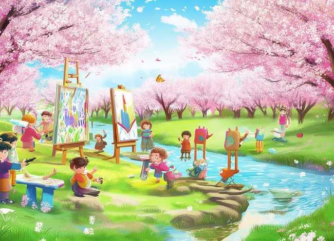 春天的故事幼儿画；春天的故事幼儿绘画