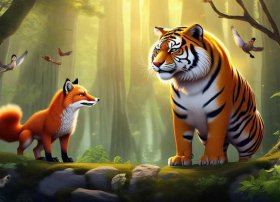 用狐狸老虎鸟儿树木等编童话故事，用老虎和狐狸编一个小故事