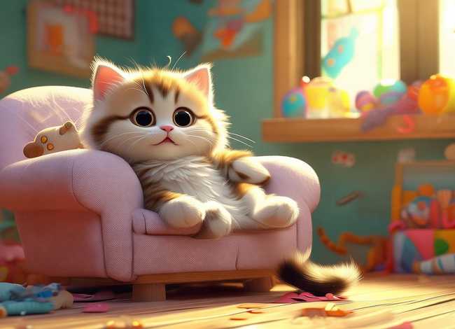 儿童故事懒猫形象；懒惰的小猫幼儿故事