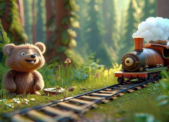 儿童火车故事 小熊找吃的、小熊与小火车的故事