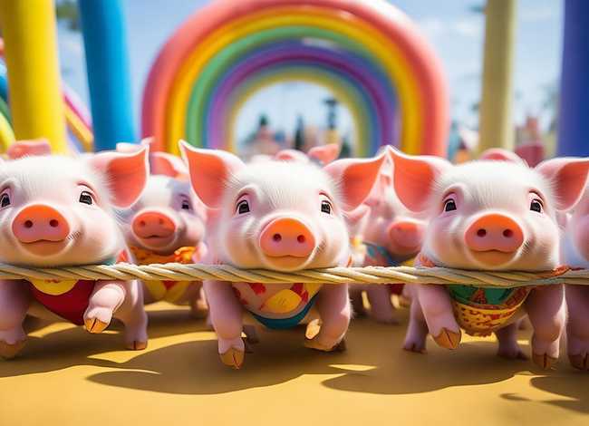 彩虹儿童乐园，彩虹儿童乐园参加拔河比赛的猪宝贝