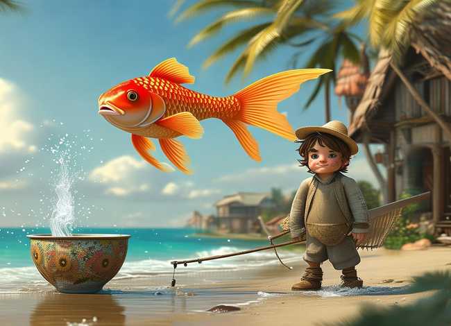 儿童故事渔夫和金鱼的故事 - 少儿故事渔夫和金鱼的故事