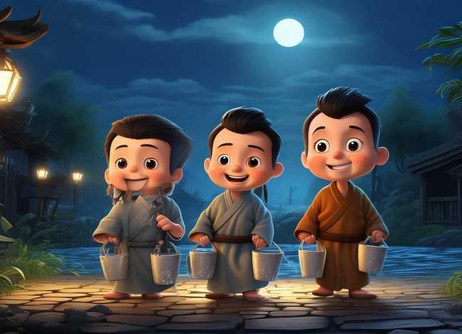 儿童睡前故事三个和尚挑水喝 - 睡前小故事三个和尚挑水的故事