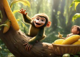 小猴子摘玉米儿童故事，小儿故事睡前故事大全猴子摘玉米