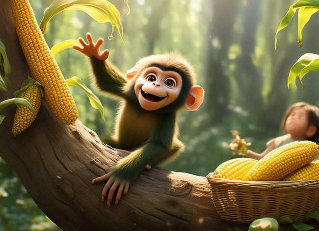 小猴子摘玉米儿童故事，小儿故事睡前故事大全猴子摘玉米