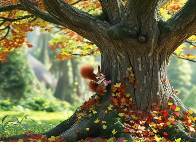 儿童画松鼠和大树、儿童画松鼠和大树图片