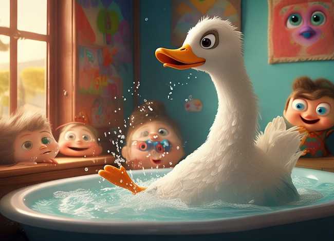 儿童故事鹅太太爬窗户（鹅太太洗澡儿童画）