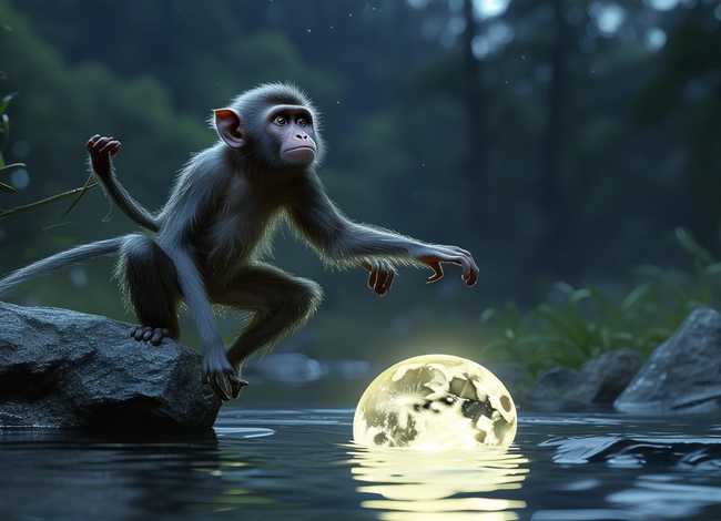 猴子捞月亮的故事文字简短、猴子捞月亮的故事文字简短版