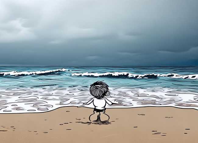 儿童看海的图片；儿童看海的图片简笔画