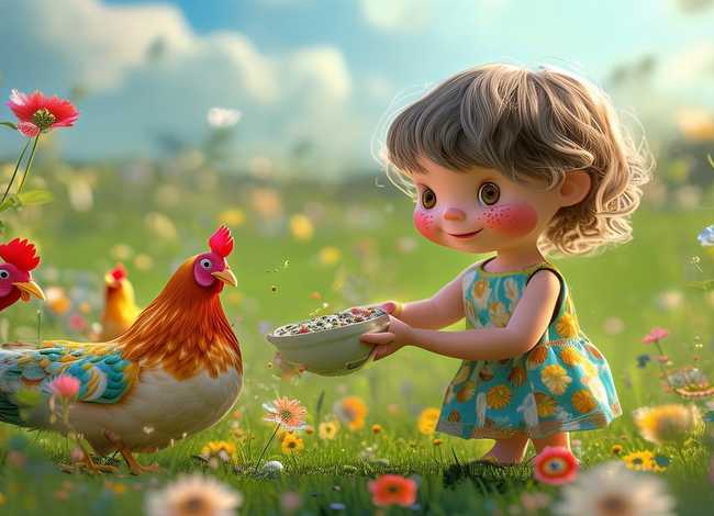 喂鸡儿童版、喂鸡儿童画