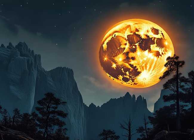 月亮故事 - 山上一轮橘红色的月亮故事