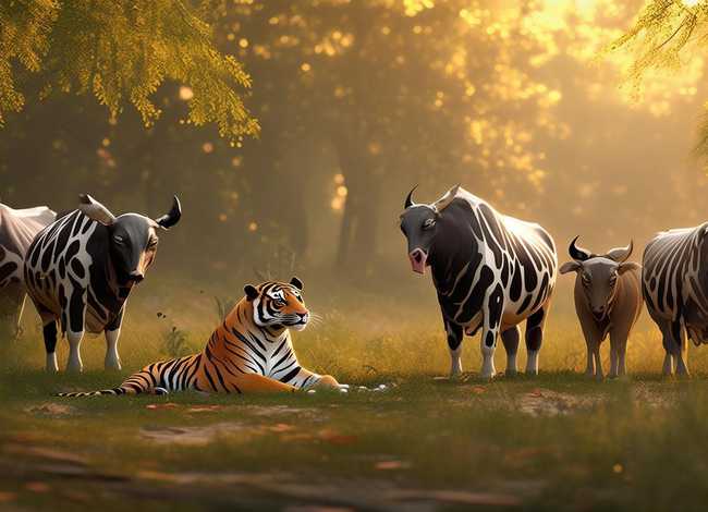 睡前儿童故事一只老虎和4只野牛 - 四只野牛和一只老虎的故事视频 睡前儿童故事一只老虎和4只野牛 - 四只野牛和一只老虎的故事视频