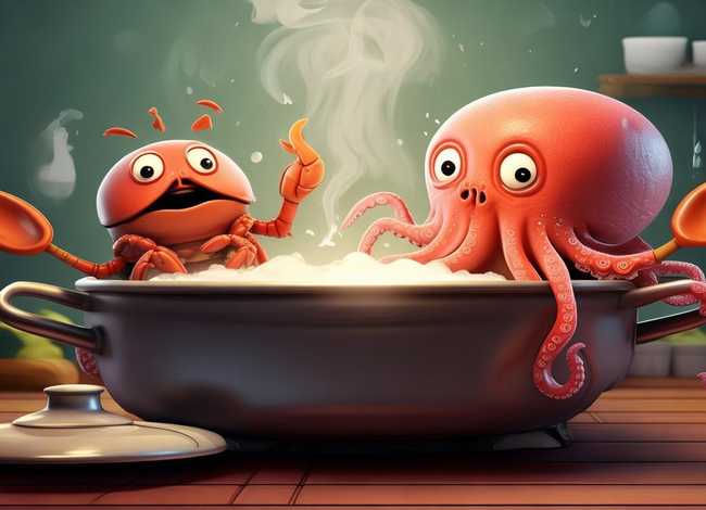 螃蟹和八爪鱼的儿童故事;八爪鱼能和螃蟹在一个锅里煮吗? 螃蟹和八爪鱼的儿童故事;八爪鱼能和螃蟹在一个锅里煮吗?