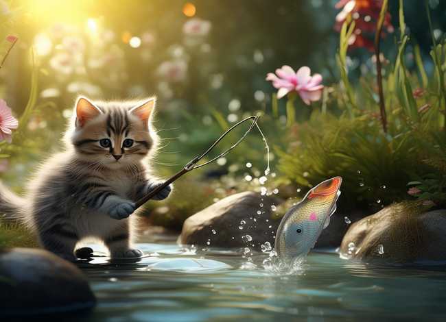 小猫钓鱼故事分享；小猫钓鱼故事分享PPT