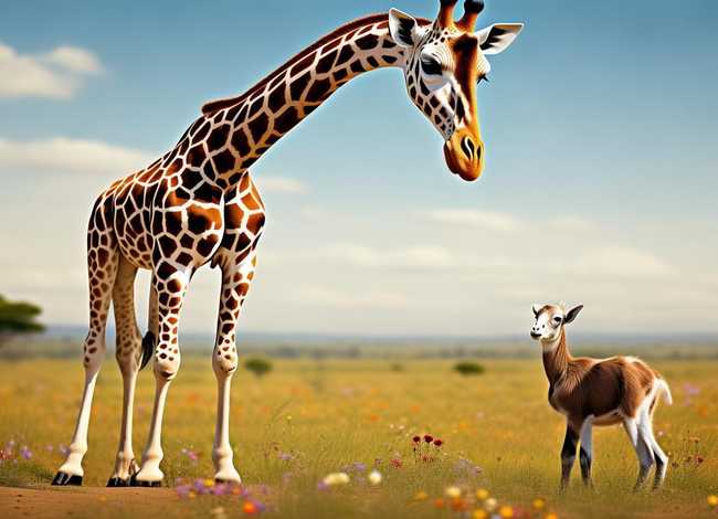 儿童故事长颈鹿和山羊；长颈鹿和小山羊的故事图片