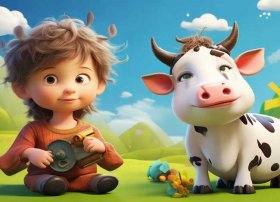 儿童故事对牛弹琴ppt背景图 - 对牛弹琴幼儿故事