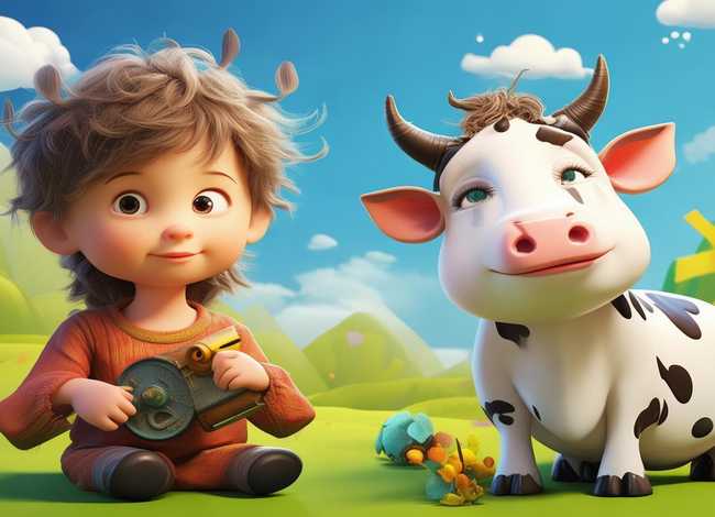 儿童故事对牛弹琴ppt背景图 - 对牛弹琴幼儿故事