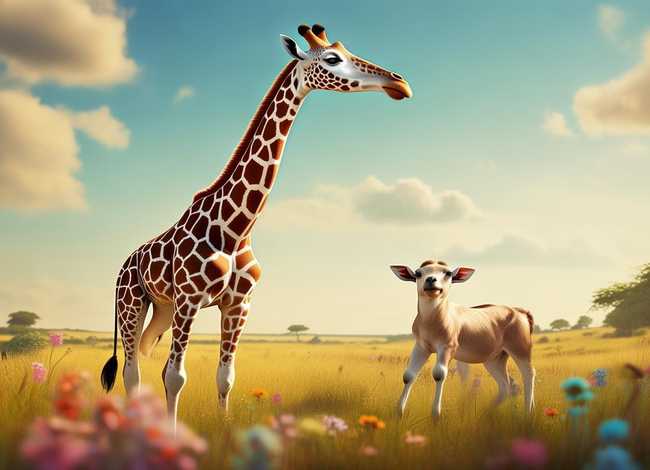 儿童故事长颈鹿和山羊；长颈鹿和小山羊的故事图片
