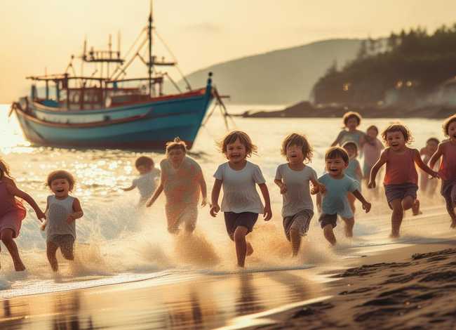 外婆家的澎湖湾儿童故事情景画；外婆的澎湖湾幼儿情景画