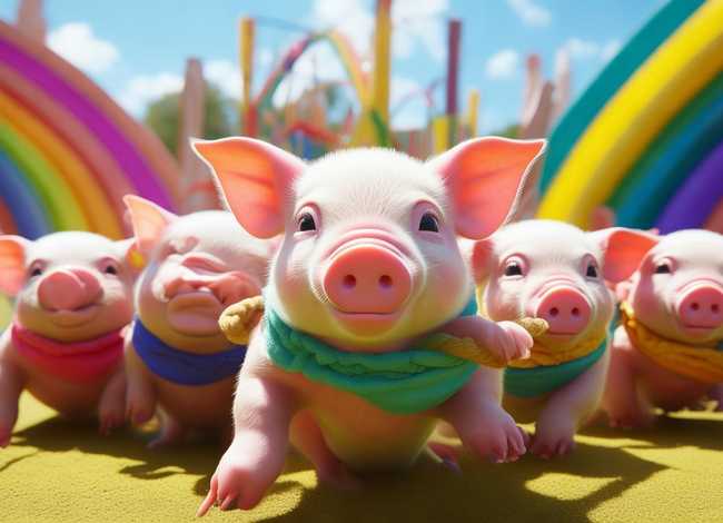 彩虹儿童乐园，彩虹儿童乐园参加拔河比赛的猪宝贝