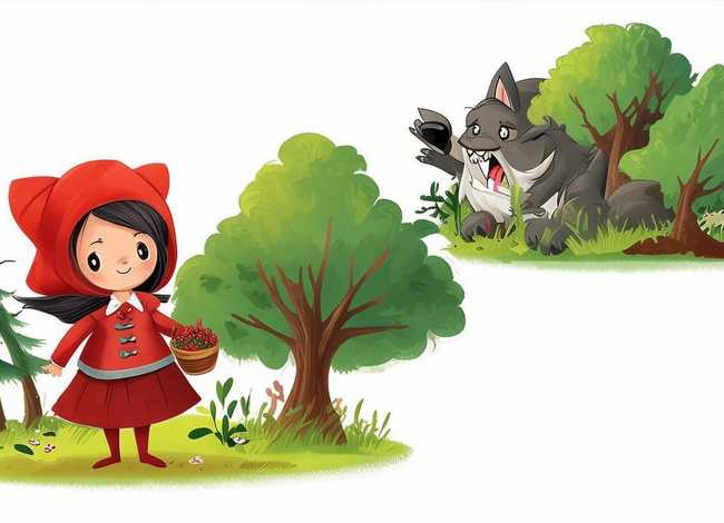 小红帽和大灰狼故事儿童画创编（小红帽和大灰狼的故事简单绘画）