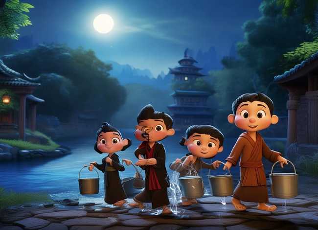 儿童睡前故事三个和尚挑水喝 - 睡前小故事三个和尚挑水的故事