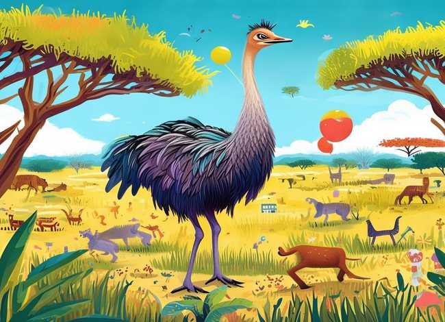 鸵鸟的故事儿童绘画、鸵鸟的故事绘本