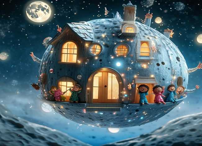 月亮上的家儿童故事 月亮上的家儿童画 月亮上的家儿童故事 月亮上的家儿童画