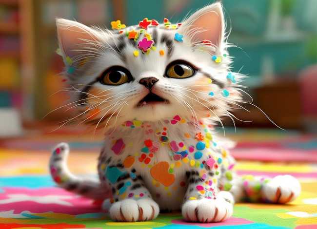 趣味儿童画,趣味儿童画贴毛的小猫 趣味儿童画,趣味儿童画贴毛的小猫