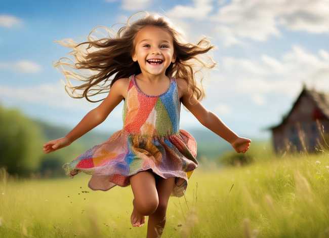 儿童奔跑图片（奔跑儿童画小女孩图片）