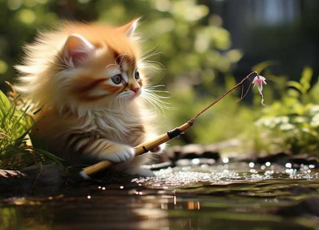 小猫钓鱼故事图片；小猫钓鱼故事图片配图